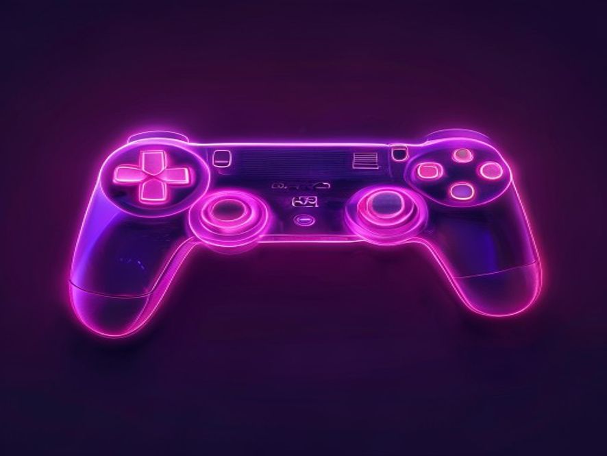 Retro game controller with a neon synthwave glow